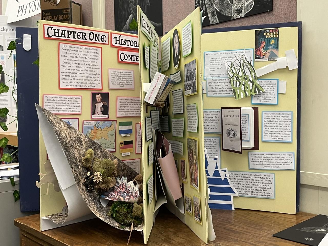 "The Brothers Grimm: The Tale of Two Brothers Who Changed the Face of Literature" exhibit by South City High sophomores Sabrina Aquino, Angeline Gloria, Josephine Harsana.