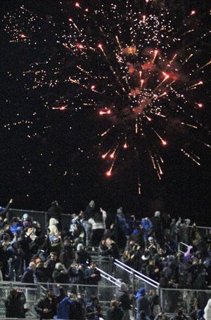 South City fans set off fireworks at MacDonald High School after the CCS Division V title game. (Terry Bernal/Daily Journal)